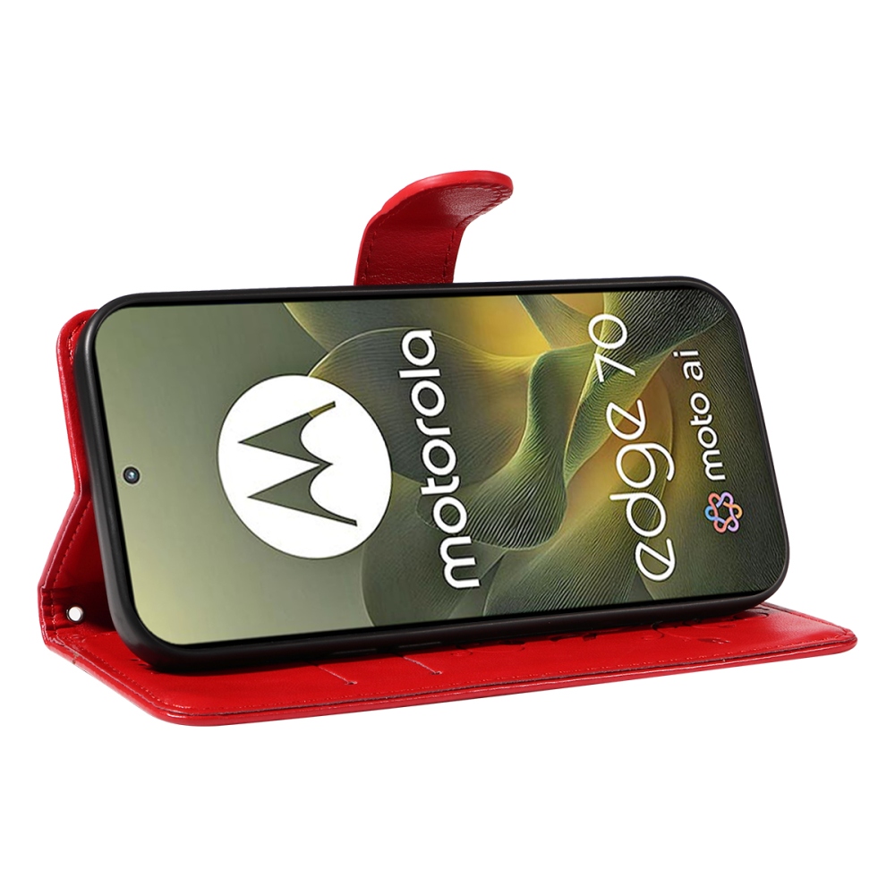 Virágok könyvtáska a Motorola Edge 70 5G-hez - piros