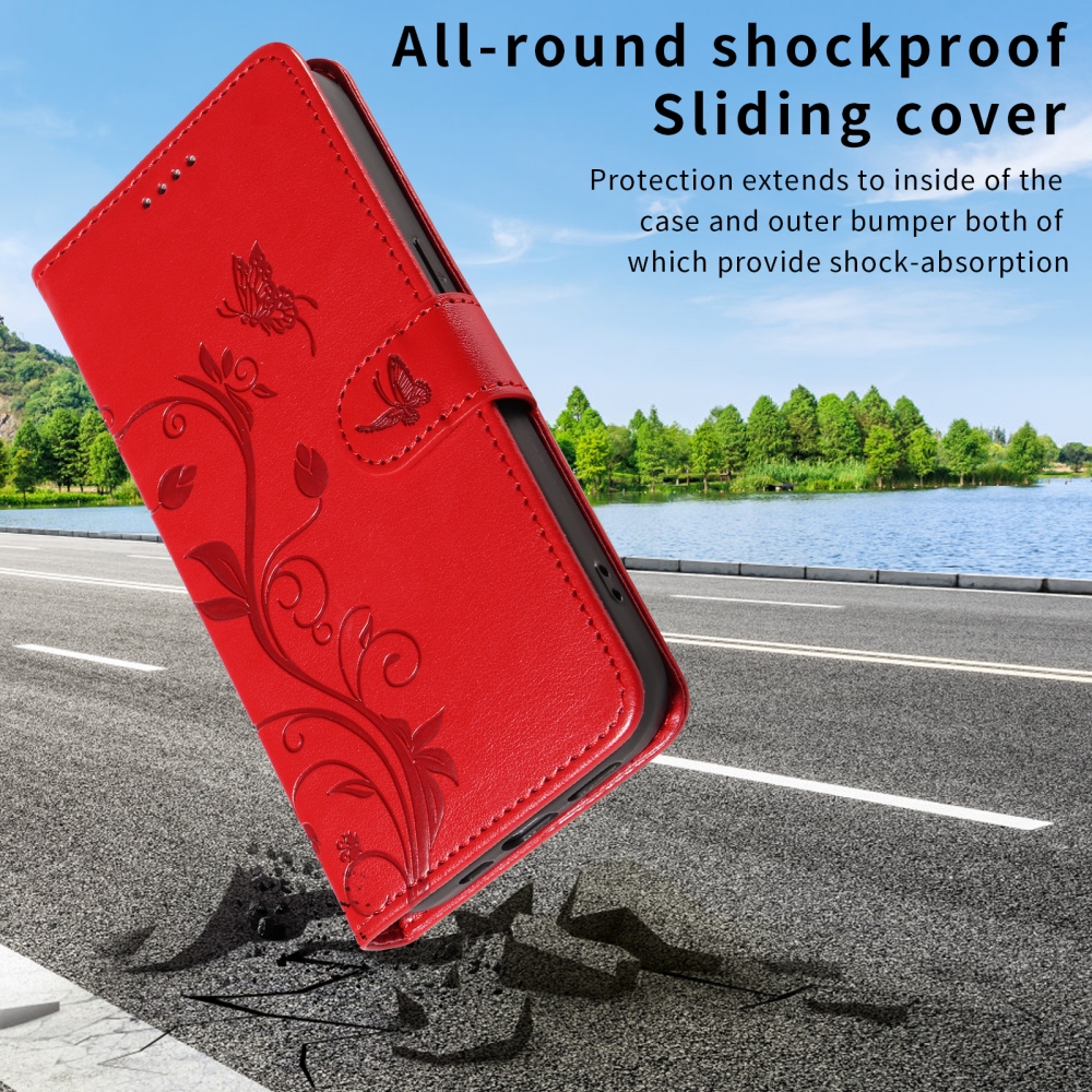 Virágok könyvtáska a Motorola Edge 70 5G-hez - piros