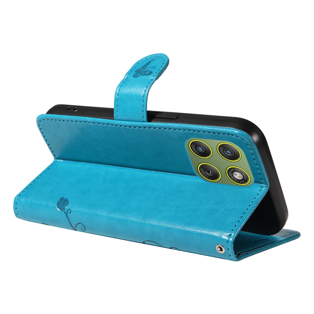 Virágok könyvtáska a Motorola Edge 70 5G készülékhez - kék