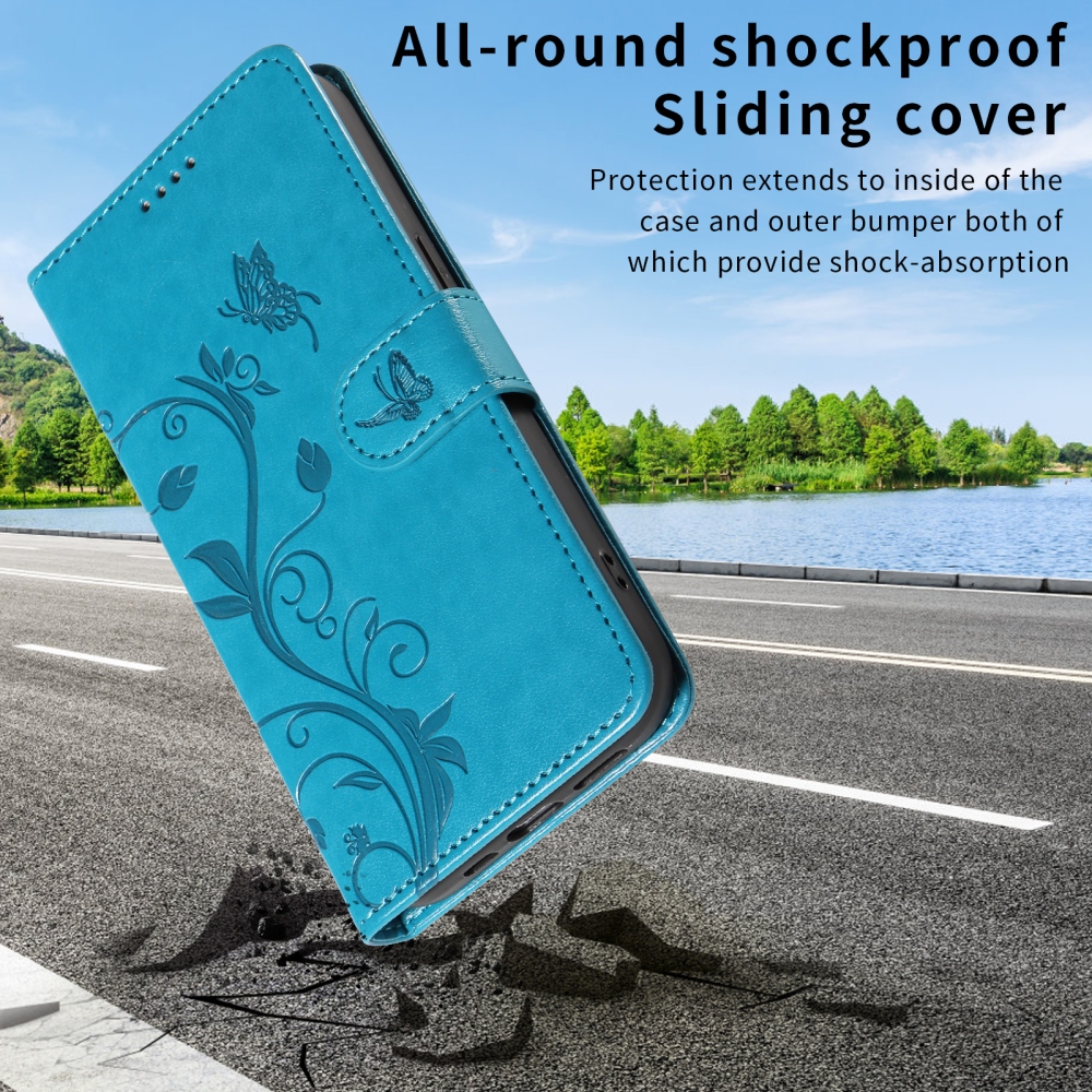 Virágok könyvtáska a Motorola Edge 70 5G készülékhez - kék