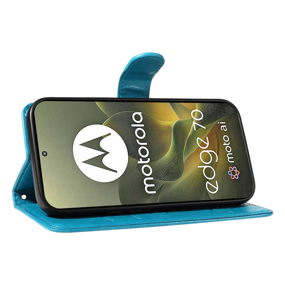 Virágok könyvtáska a Motorola Edge 70 5G készülékhez - kék