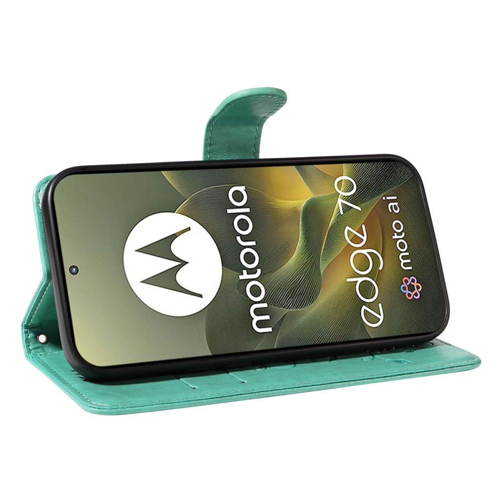 Virágok könyvtáska a Motorola Edge 70 5G-hez - teal színű
