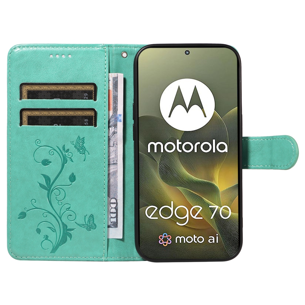 Virágok könyvtáska a Motorola Edge 70 5G-hez - teal színű