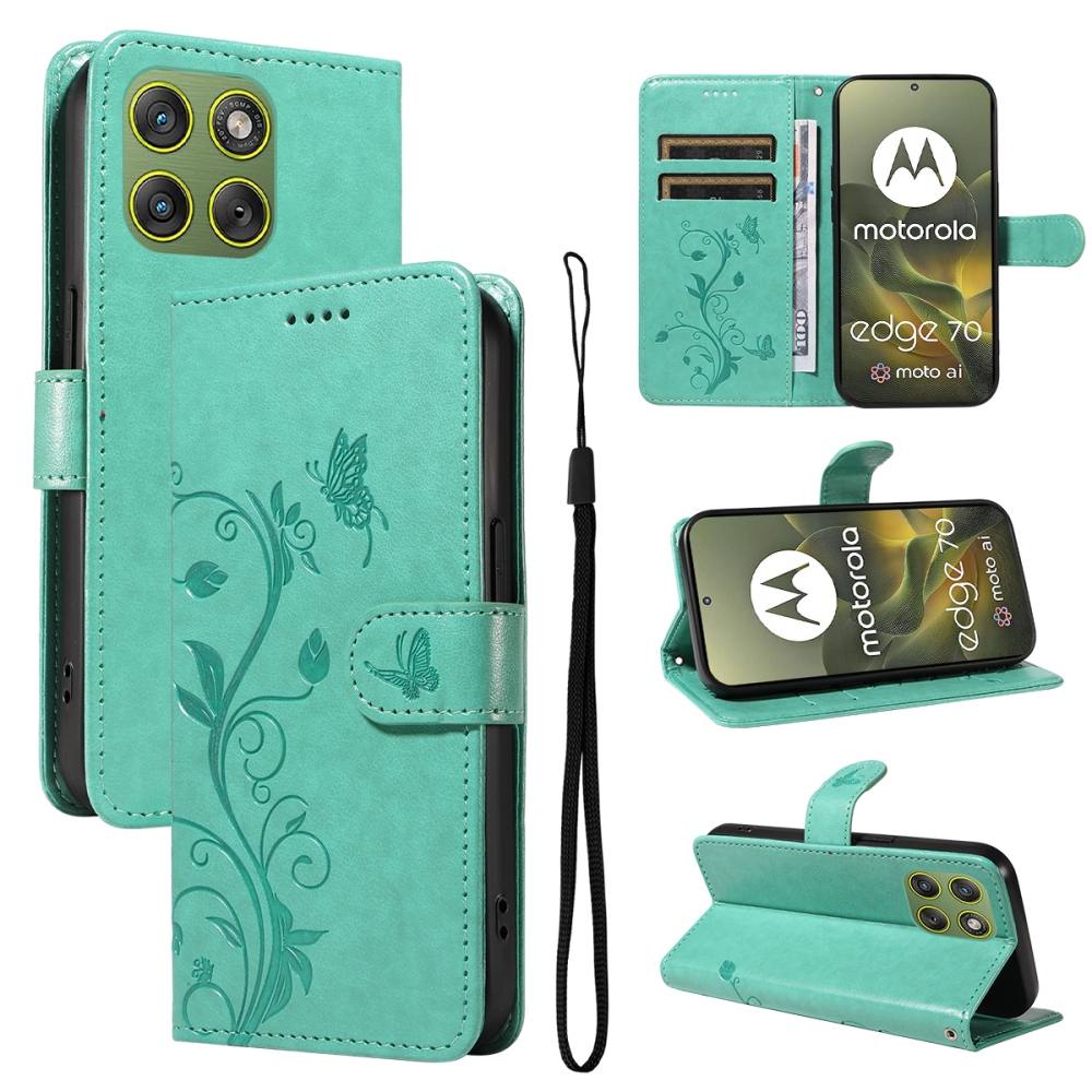 Virágok könyvtáska a Motorola Edge 70 5G-hez - teal színű
