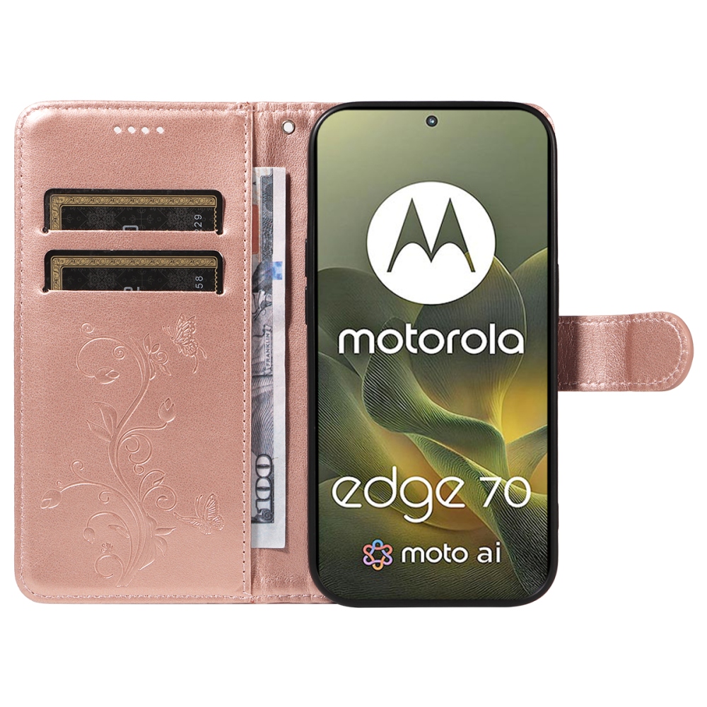 Virágok könyvtáska Motorola Edge 70 5G - rózsaarany