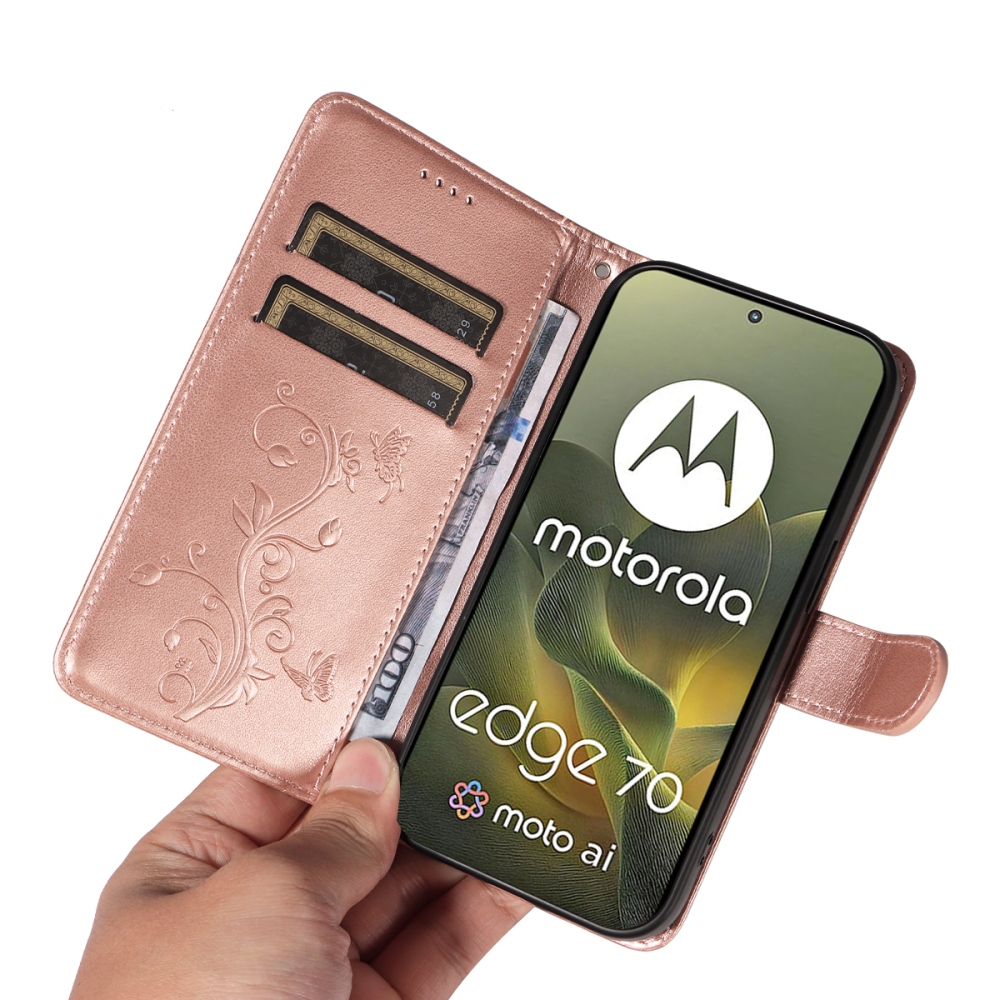 Virágok könyvtáska Motorola Edge 70 5G - rózsaarany