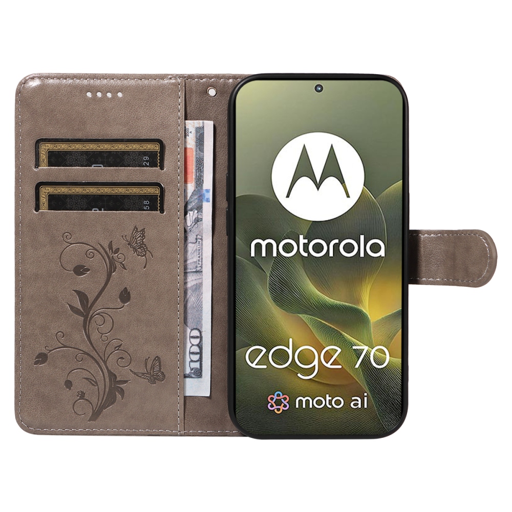 Virágok könyvtáska a Motorola Edge 70 5G készülékhez - szürke
