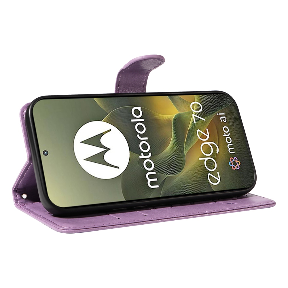 Virágok könyvtáska a Motorola Edge 70 5G-hez - világos lila