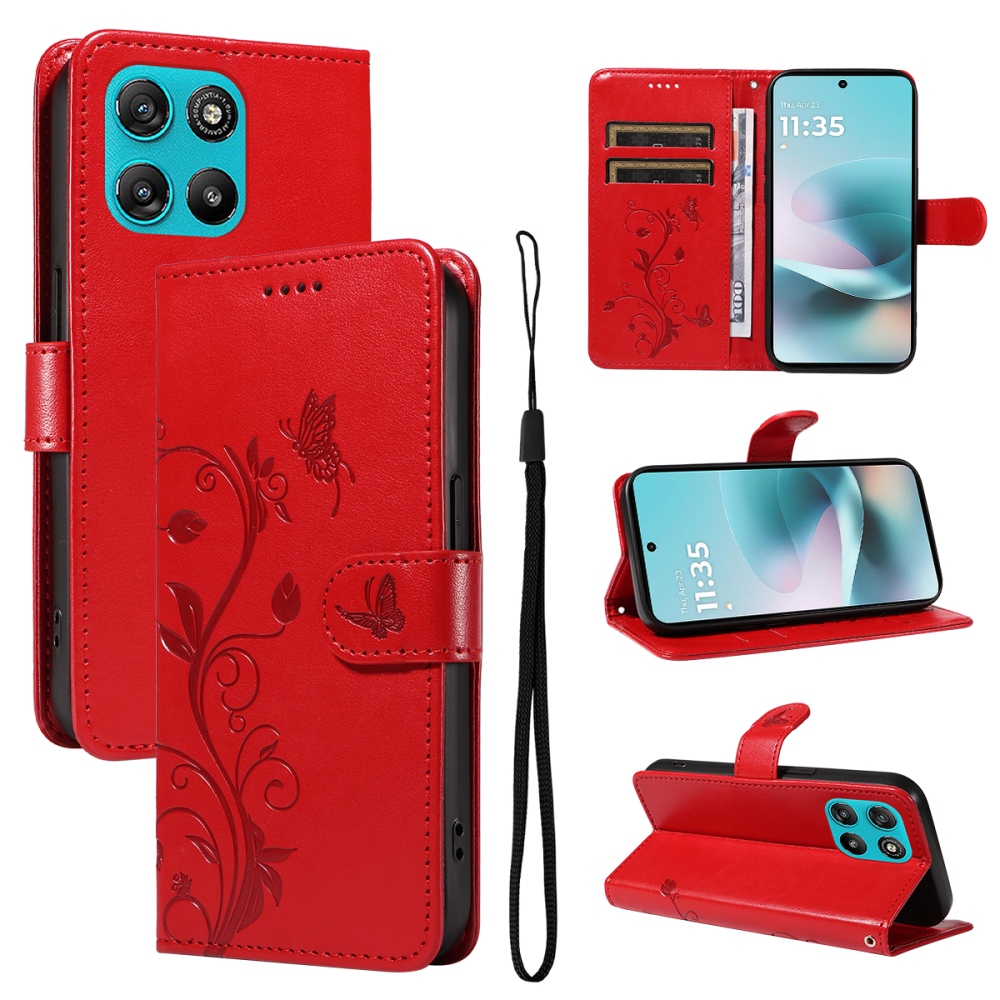 Flowers könyvformájú tok a Motorola Moto G57 Power 5G-hez – piros