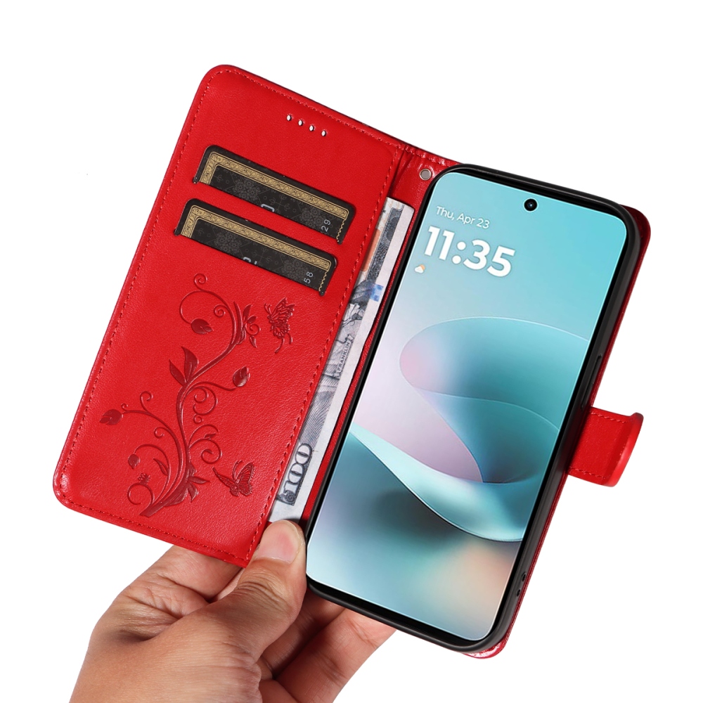 Flowers könyvformájú tok a Motorola Moto G57 Power 5G-hez – piros