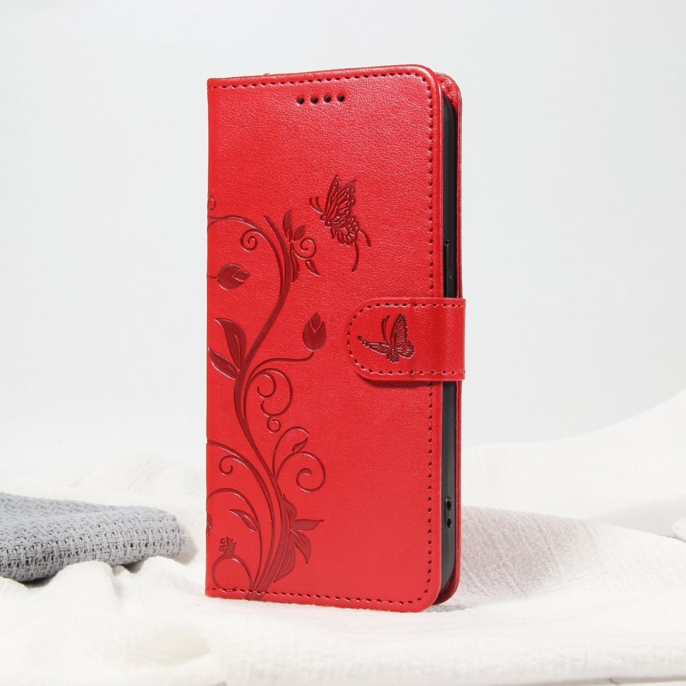 Flowers könyvformájú tok a Motorola Moto G57 Power 5G-hez – piros
