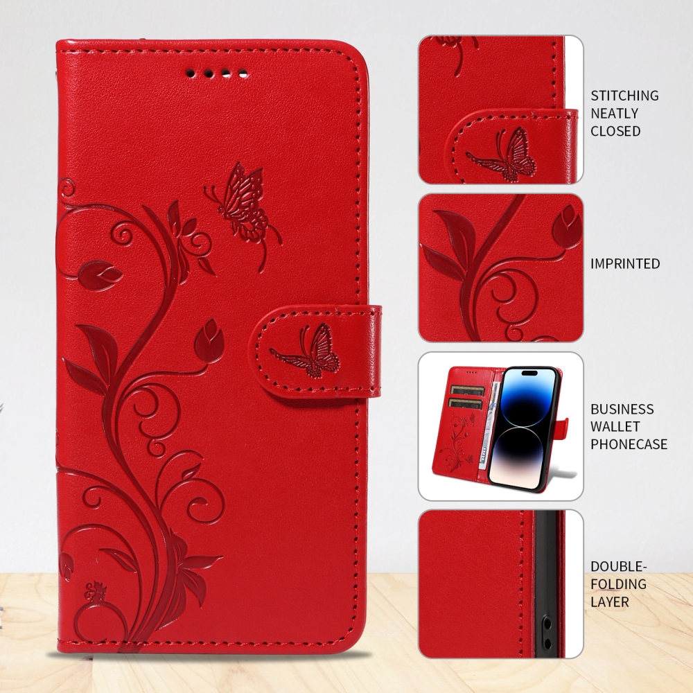 Flowers könyvformájú tok a Motorola Moto G57 Power 5G-hez – piros