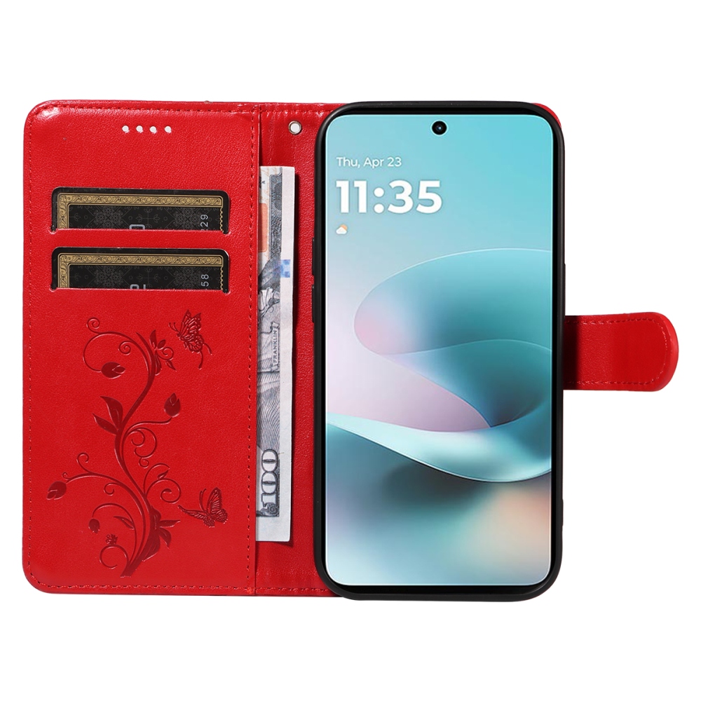 Flowers könyvformájú tok a Motorola Moto G57 Power 5G-hez – piros
