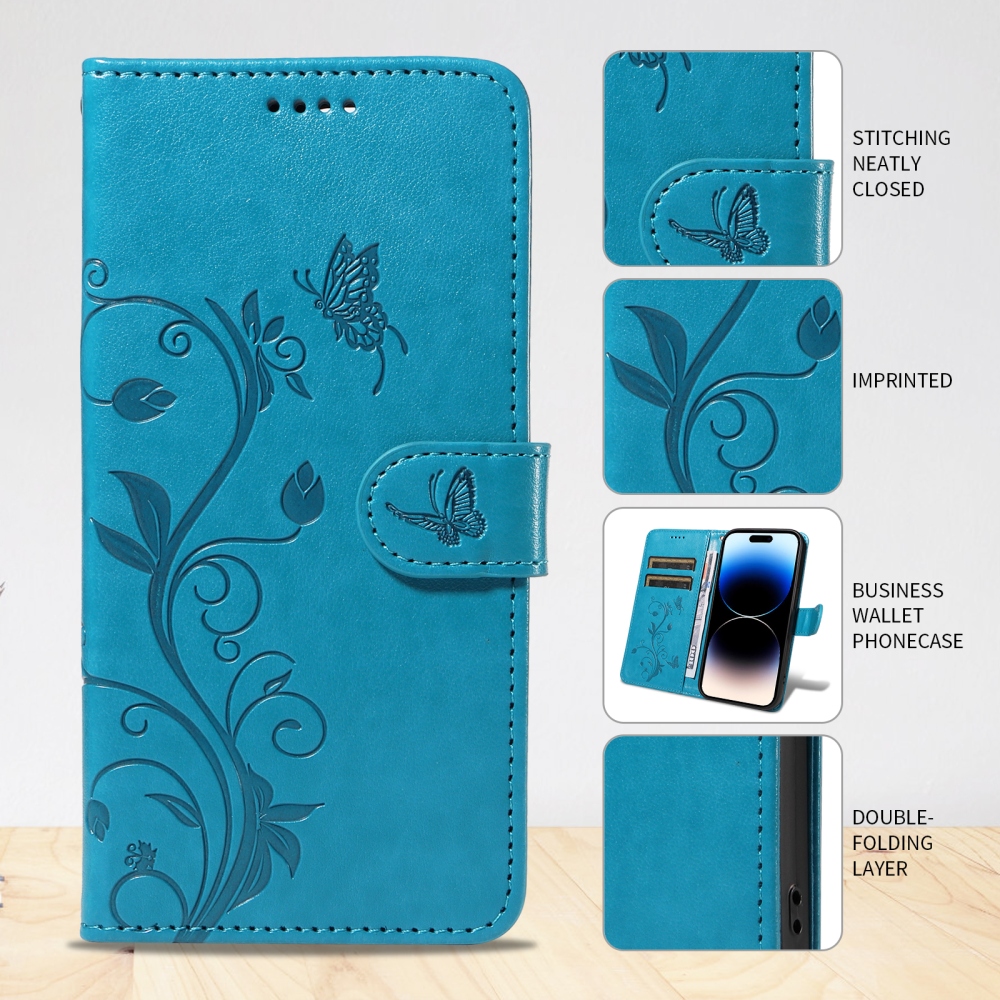 Flowers könyvformájú tok a Motorola Moto G57 Power 5G-hez – kék