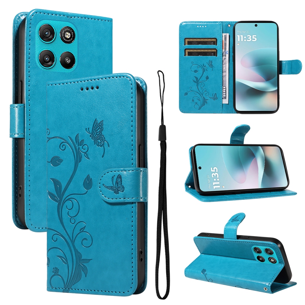 Flowers könyvformájú tok a Motorola Moto G57 Power 5G-hez – kék