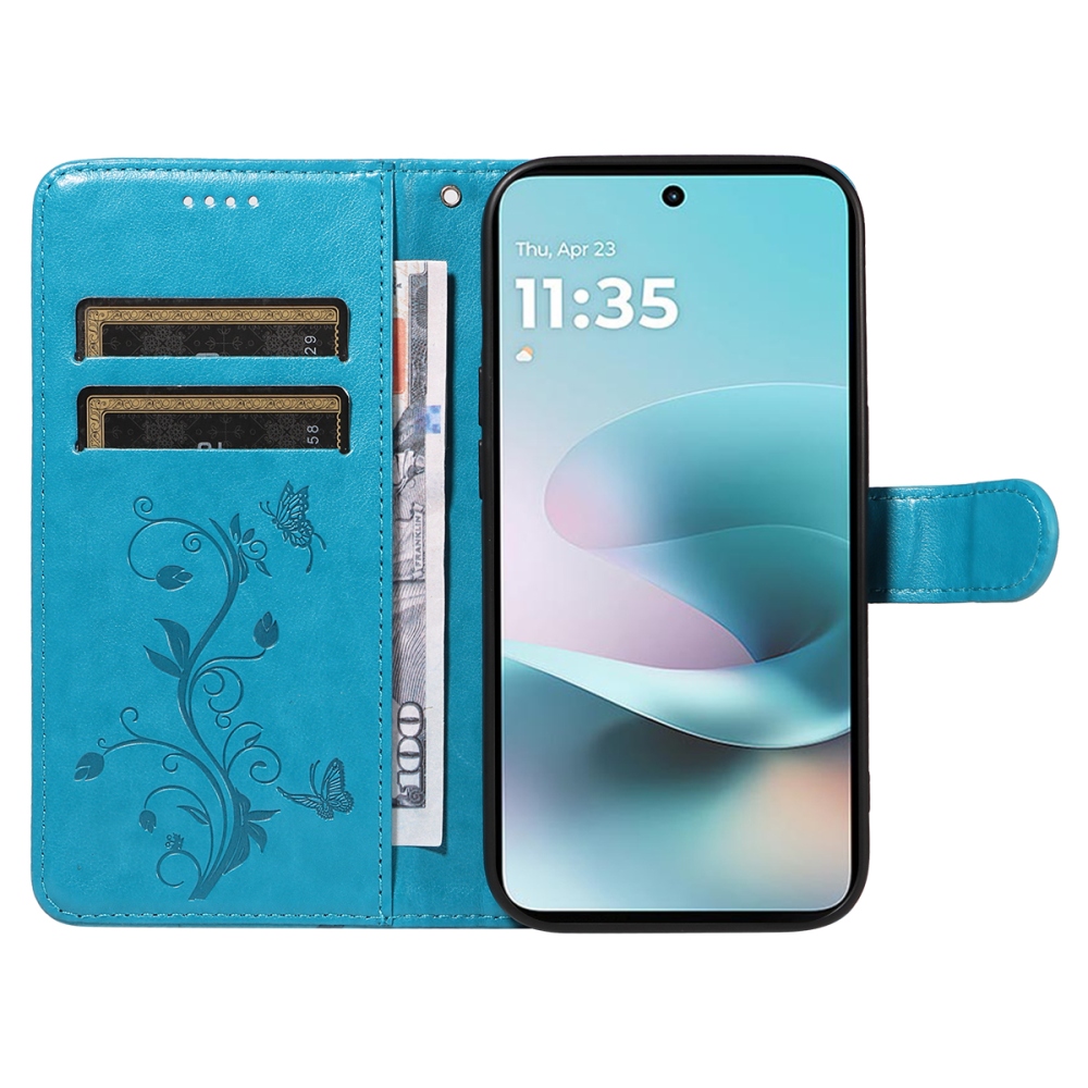 Flowers könyvformájú tok a Motorola Moto G57 Power 5G-hez – kék