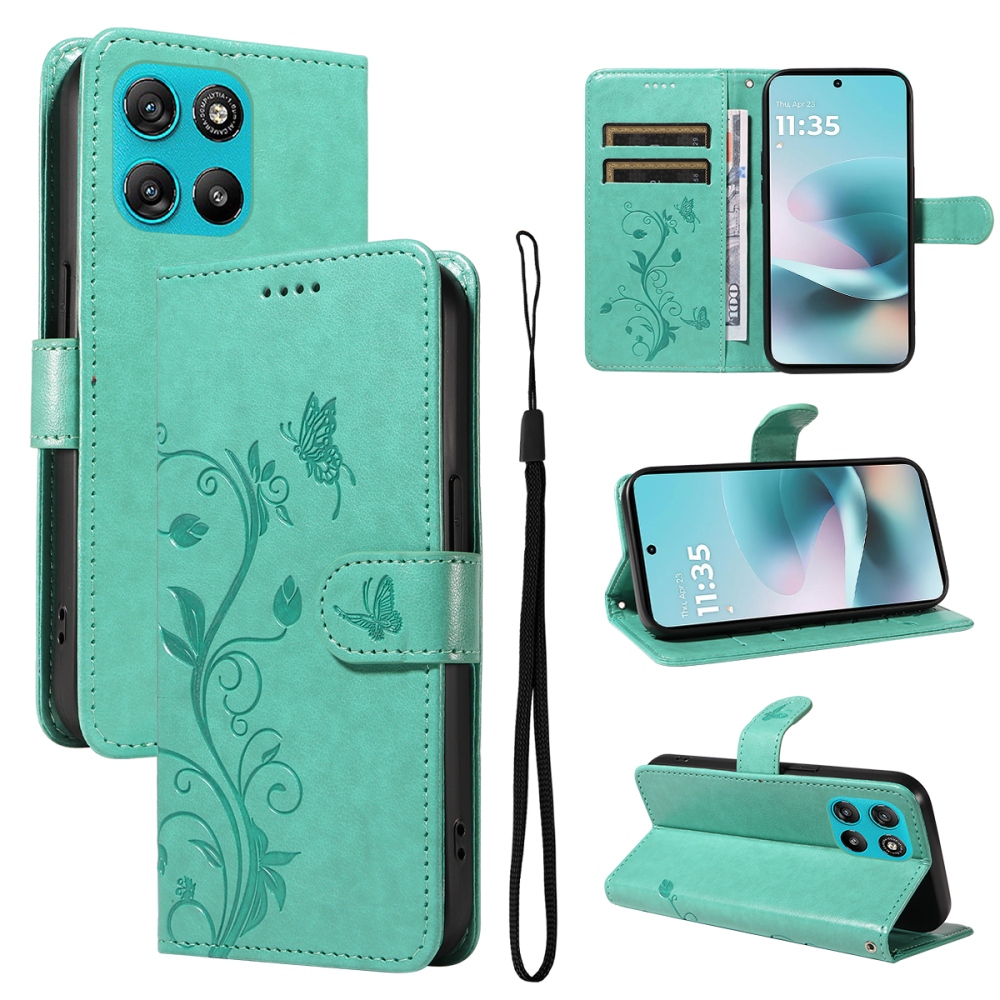 Flowers könyvformájú tok a Motorola Moto G57 Power 5G-hez – kék-zöld
