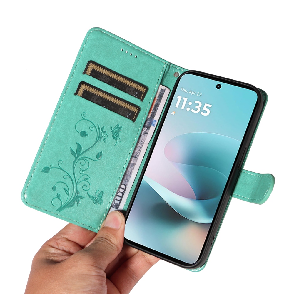 Flowers könyvformájú tok a Motorola Moto G57 Power 5G-hez – kék-zöld