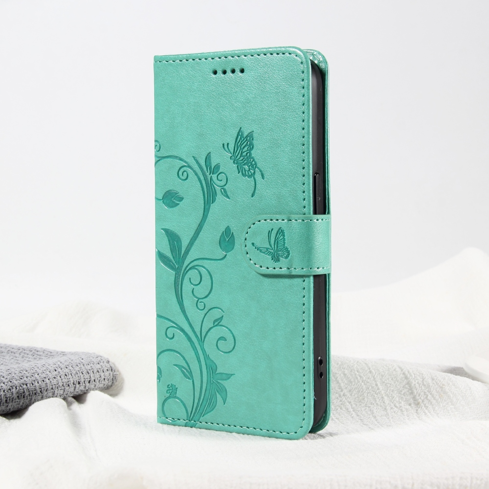 Flowers könyvformájú tok a Motorola Moto G57 Power 5G-hez – kék-zöld