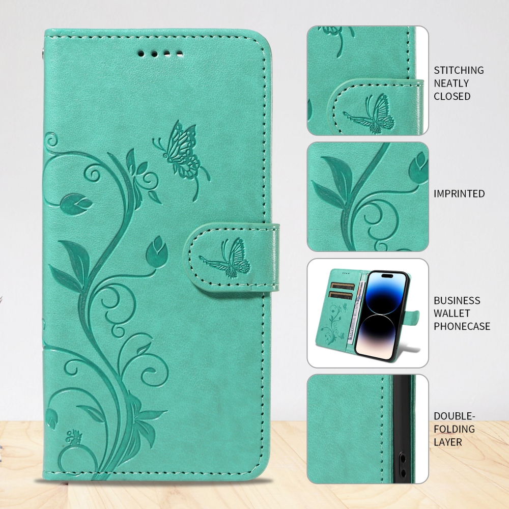 Flowers könyvformájú tok a Motorola Moto G57 Power 5G-hez – kék-zöld