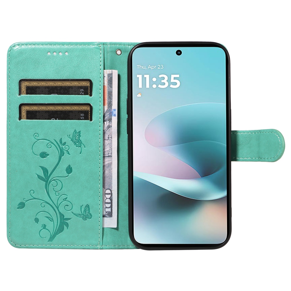 Flowers könyvformájú tok a Motorola Moto G57 Power 5G-hez – kék-zöld
