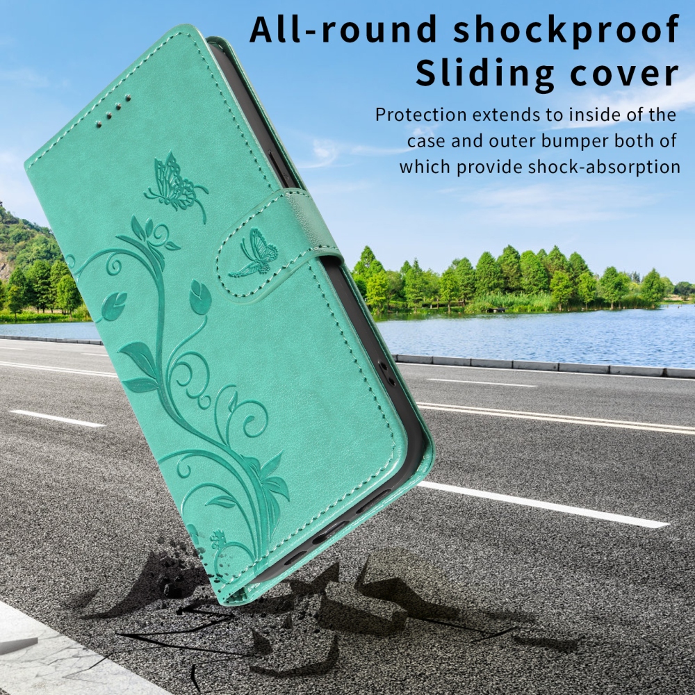 Flowers könyvformájú tok a Motorola Moto G57 Power 5G-hez – kék-zöld