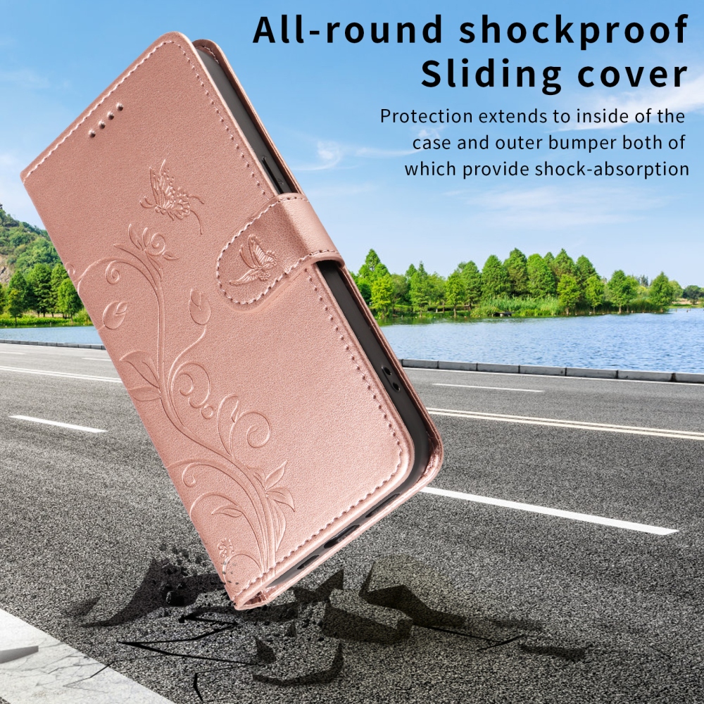 Flowers könyvformájú tok a Motorola Moto G57 Power 5G-hez – rózsaszín-arany