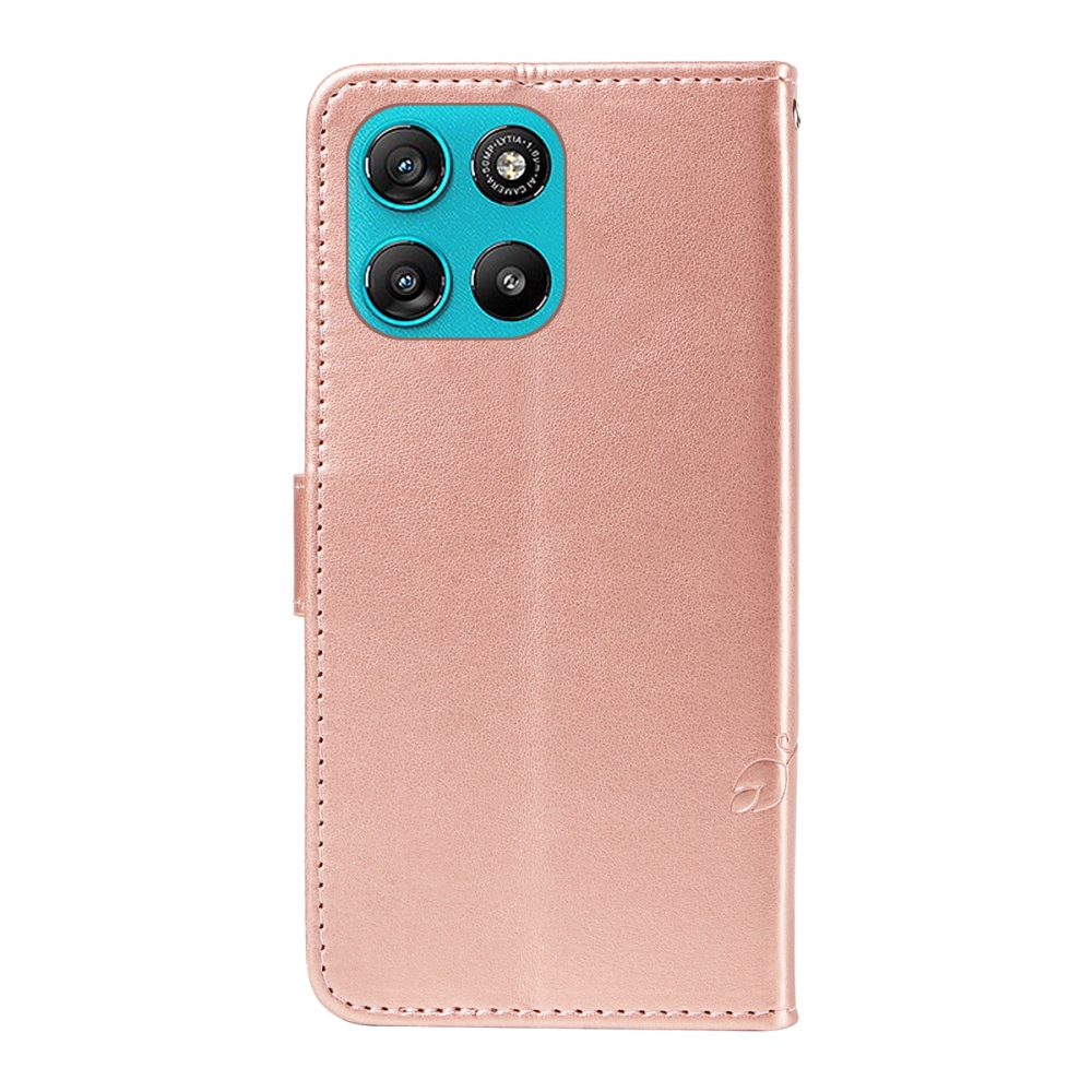 Flowers könyvformájú tok a Motorola Moto G57 Power 5G-hez – rózsaszín-arany