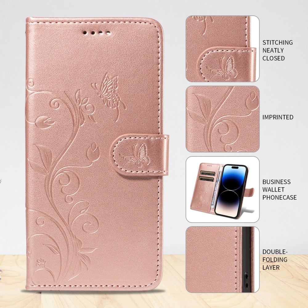 Flowers könyvformájú tok a Motorola Moto G57 Power 5G-hez – rózsaszín-arany