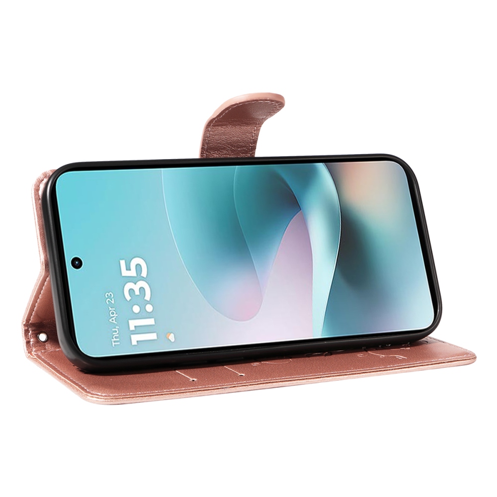 Flowers könyvformájú tok a Motorola Moto G57 Power 5G-hez – rózsaszín-arany