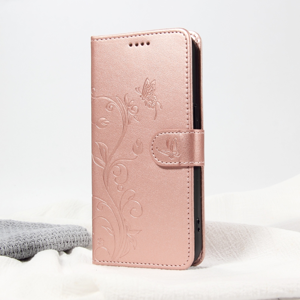 Flowers könyvformájú tok a Motorola Moto G57 Power 5G-hez – rózsaszín-arany