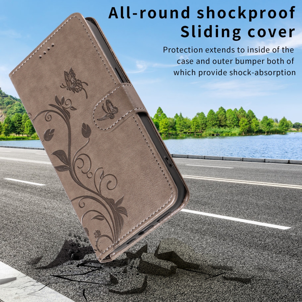 Flowers könyvformájú tok a Motorola Moto G57 Power 5G-hez – szürke