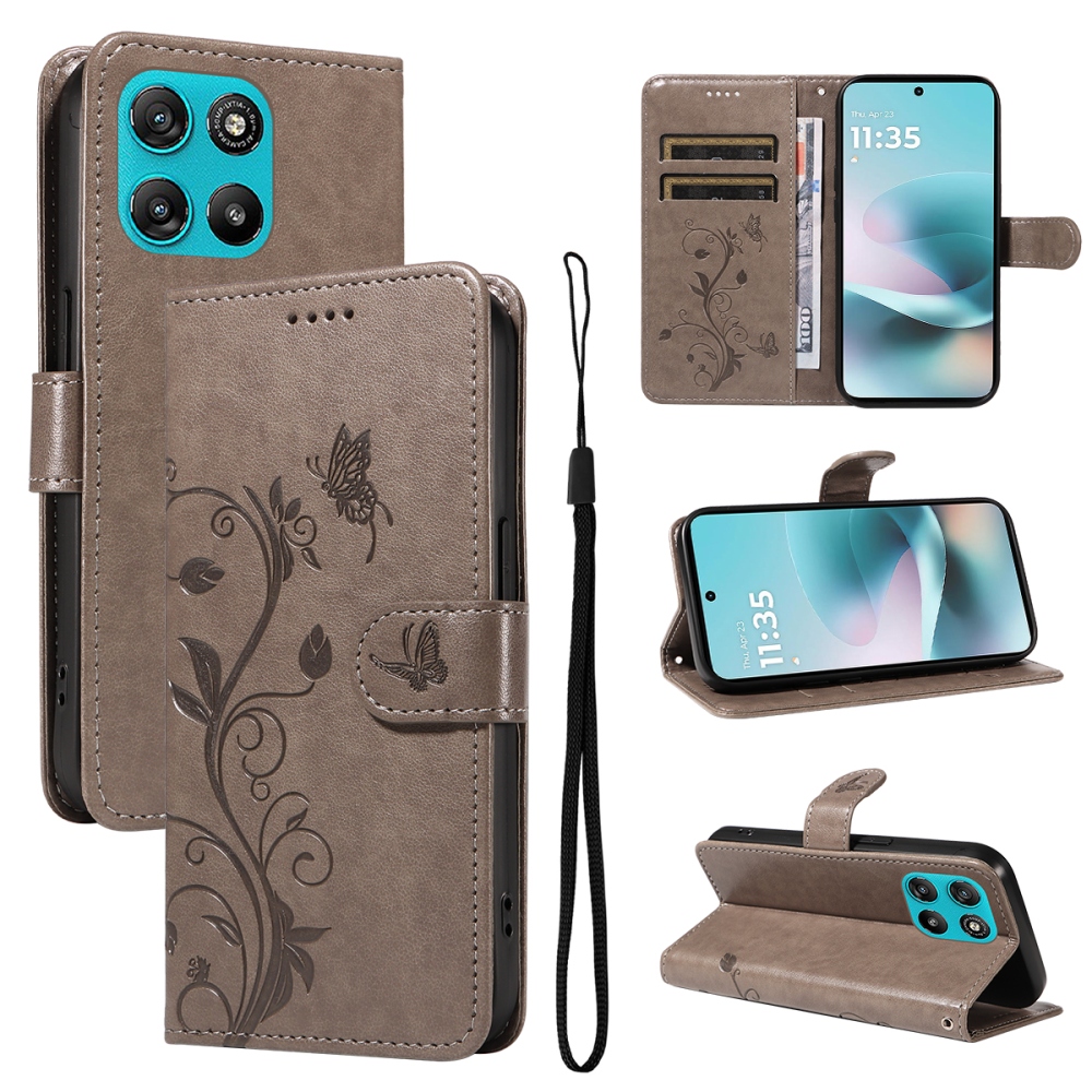 Flowers könyvformájú tok a Motorola Moto G57 Power 5G-hez – szürke