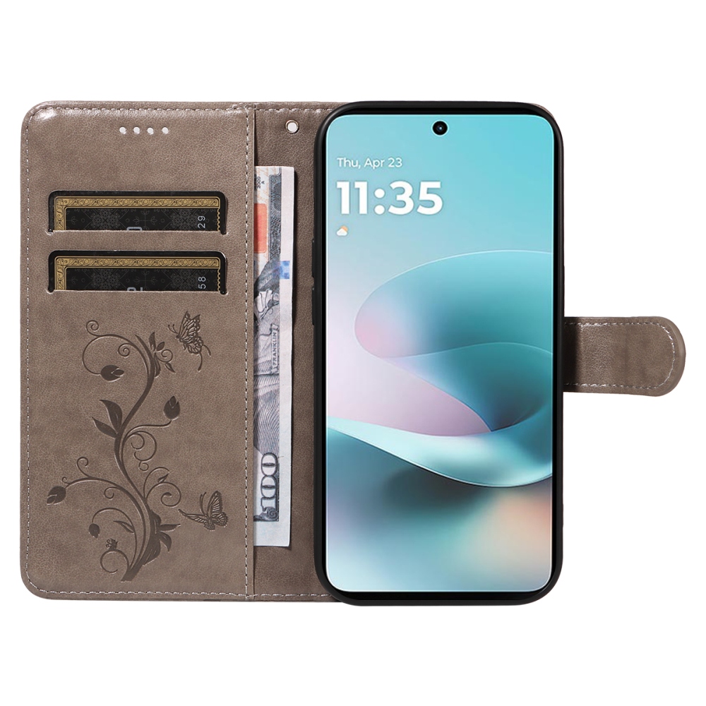 Flowers könyvformájú tok a Motorola Moto G57 Power 5G-hez – szürke