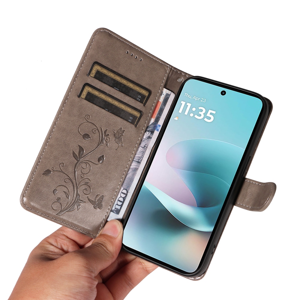 Flowers könyvformájú tok a Motorola Moto G57 Power 5G-hez – szürke