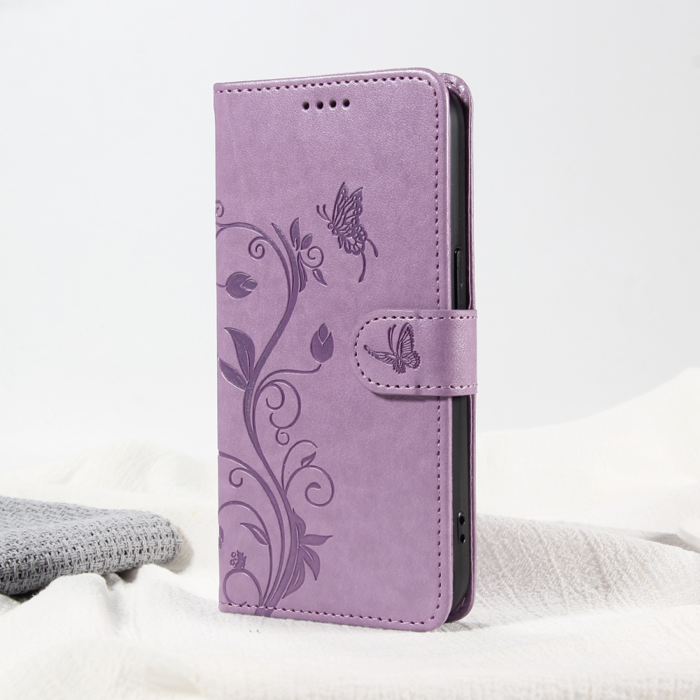 Flowers könyvformájú tok a Motorola Moto G57 Power 5G-hez – világos lila