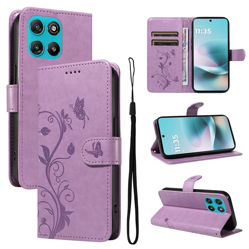 Flowers könyvformájú tok a Motorola Moto G57 Power 5G-hez – világos lila