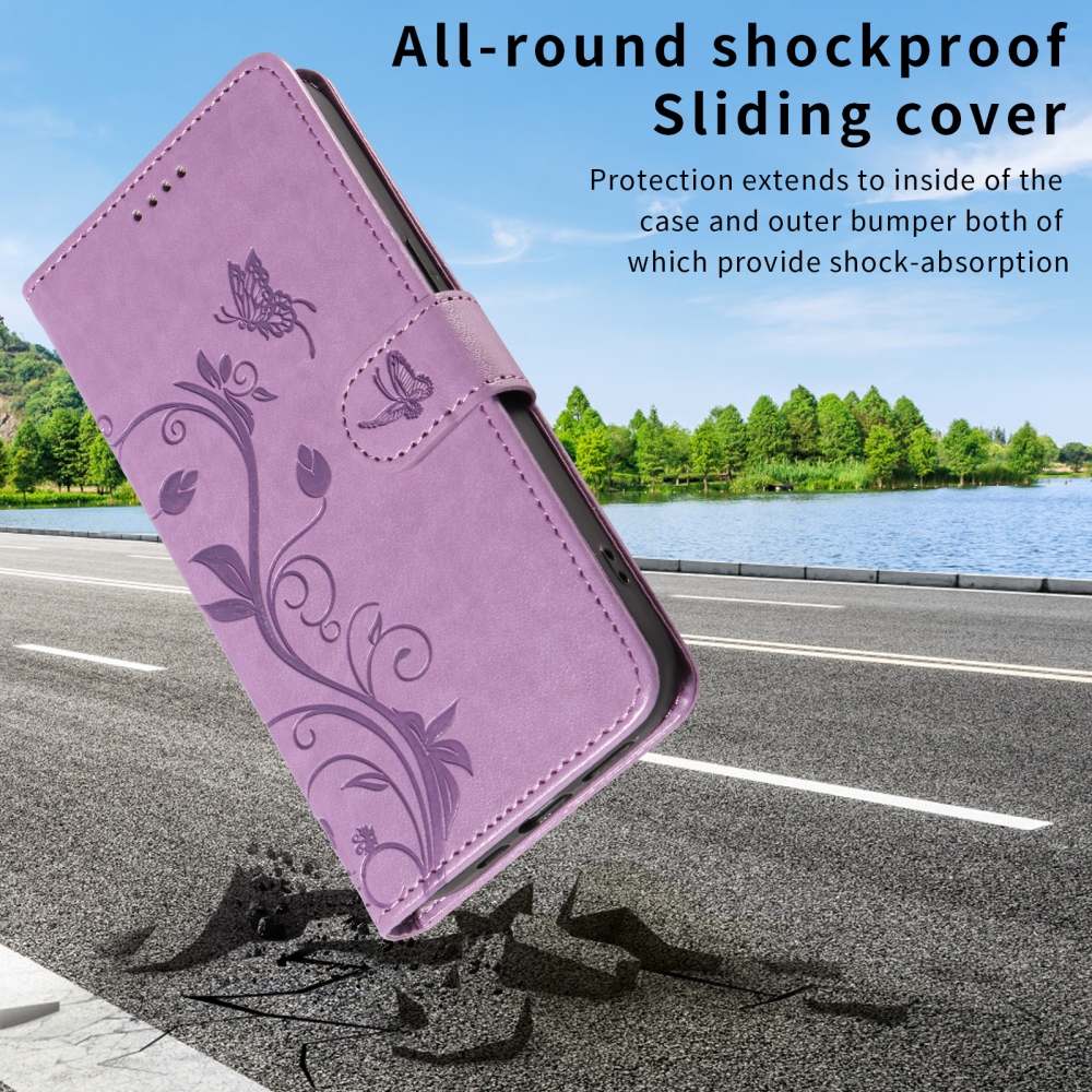 Flowers könyvformájú tok a Motorola Moto G57 Power 5G-hez – világos lila
