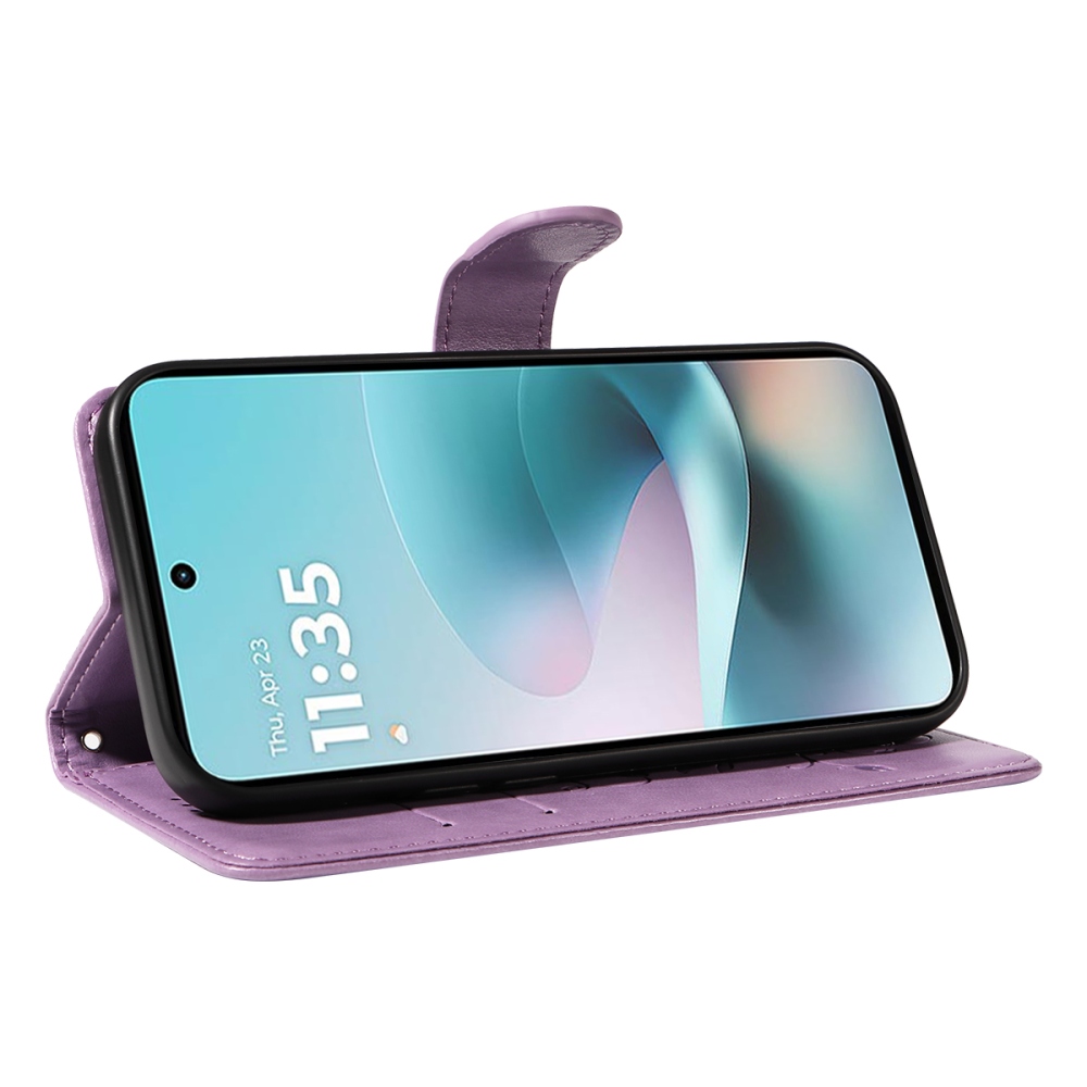 Flowers könyvformájú tok a Motorola Moto G57 Power 5G-hez – világos lila