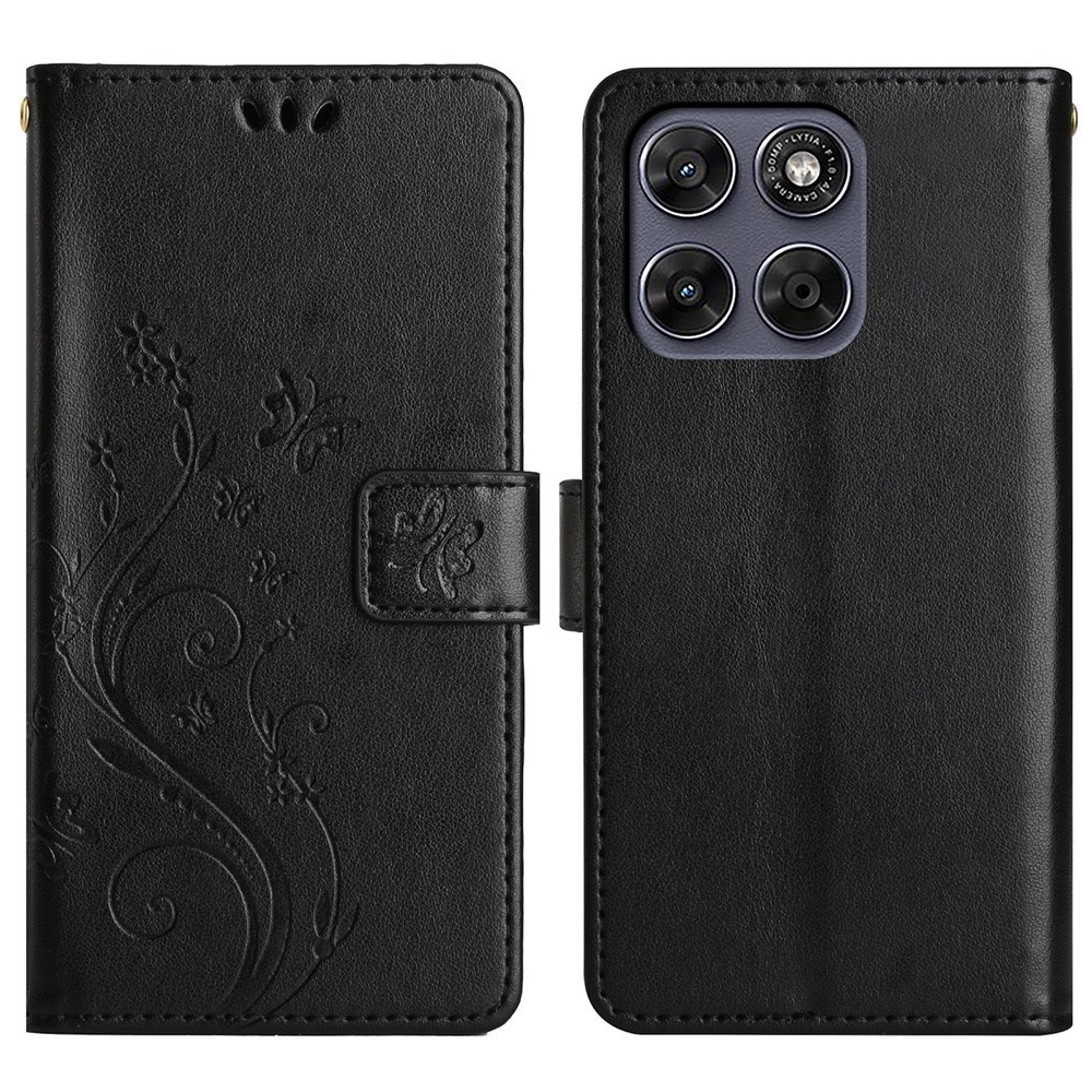 Flowers könyvformájú tok a Motorola Moto G87 5G/G77 5G/G67 5G készülékekhez – fekete