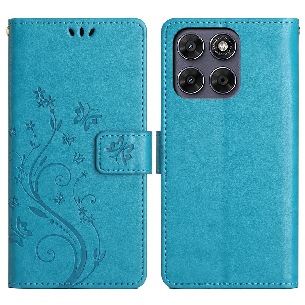 Flowers könyvformájú tok a Motorola Moto G87 5G/G77 5G/G67 5G készülékekhez – kék