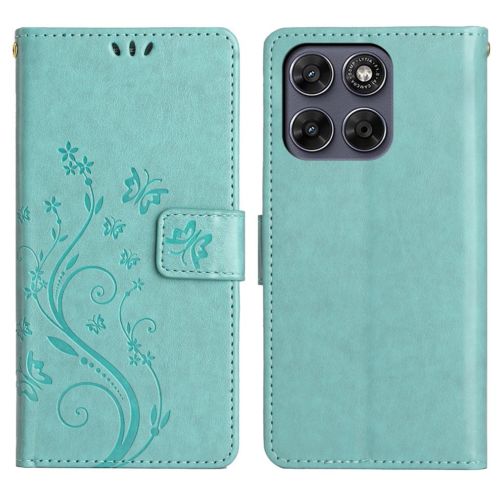 Flowers könyvszerű tok a Motorola Moto G87 5G/G77 5G/G67 5G készülékekhez – kék-zöld