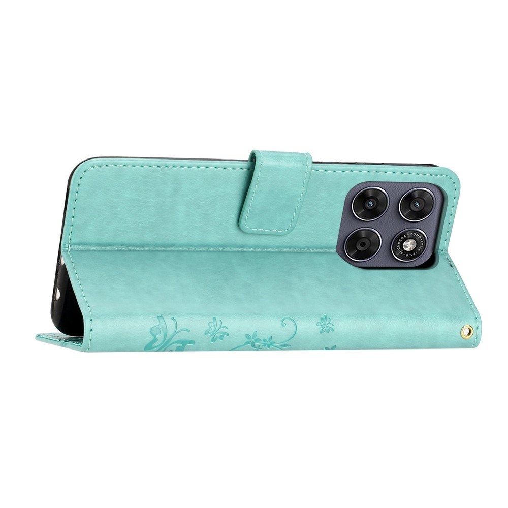 Flowers könyvszerű tok a Motorola Moto G87 5G/G77 5G/G67 5G készülékekhez – kék-zöld