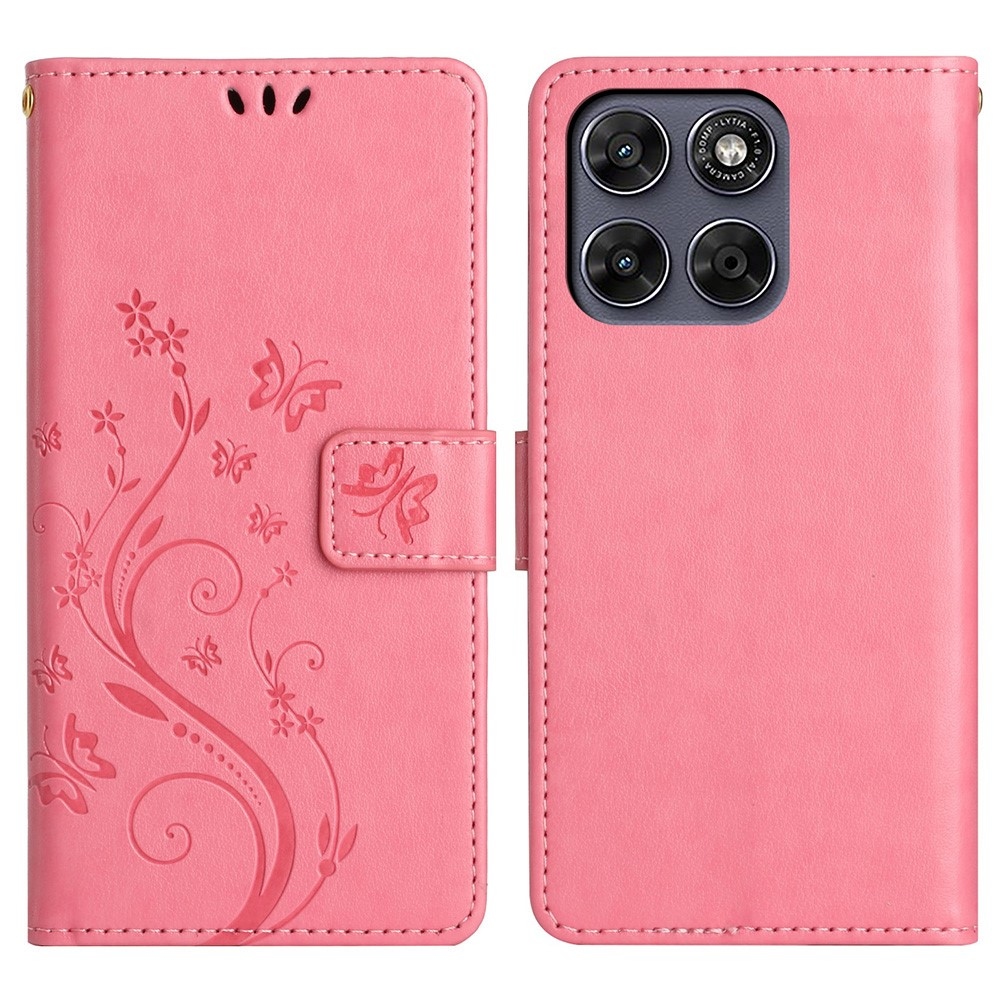 Flowers könyvformájú tok a Motorola Moto G87 5G/G77 5G/G67 5G készülékekhez – rózsaszín