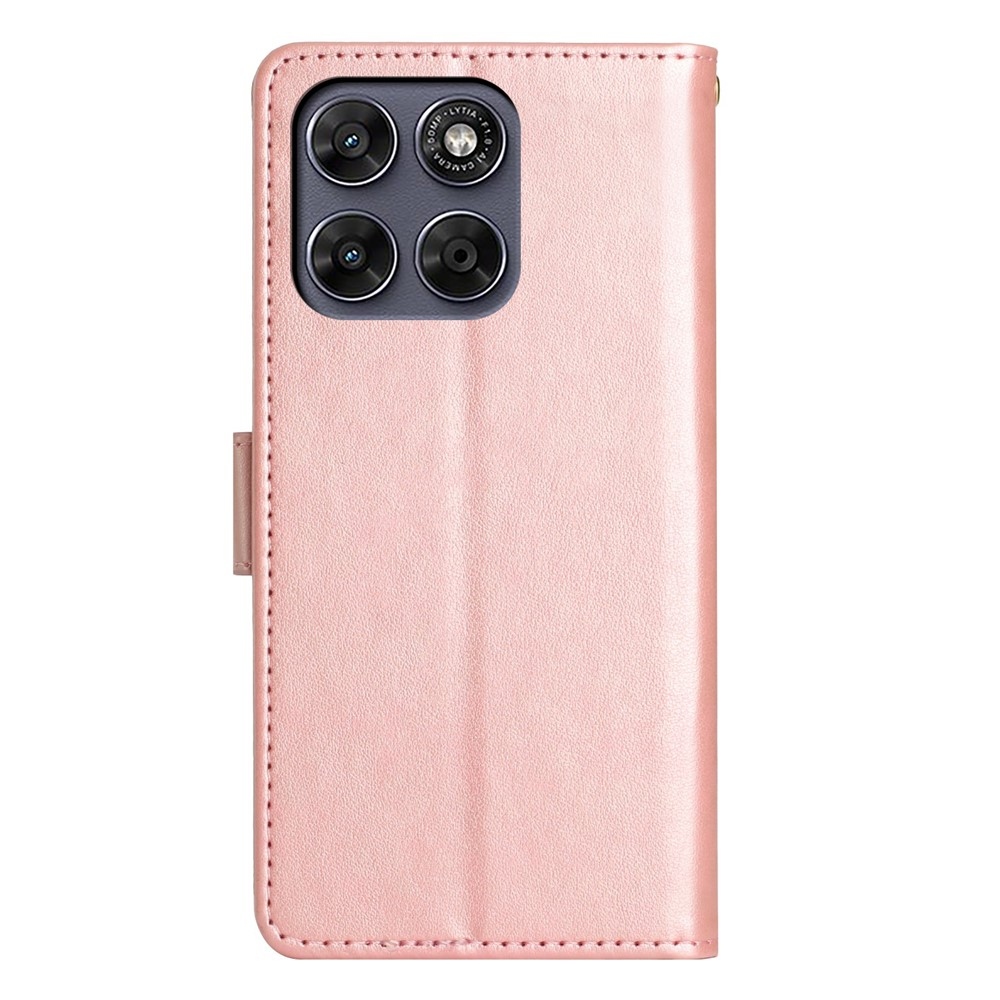 Flowers könyvformájú tok a Motorola Moto G87 5G/G77 5G/G67 5G készülékekhez – rózsaszín-arany