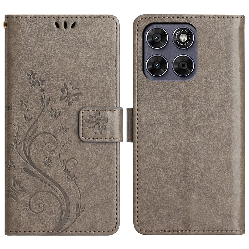 Flowers könyvformájú tok a Motorola Moto G87 5G/G77 5G/G67 5G készülékekhez – szürke