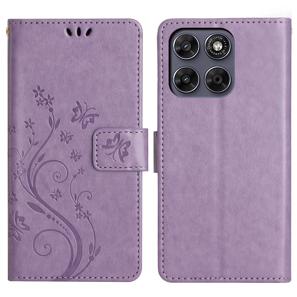 Flowers könyvformájú tok a Motorola Moto G87 5G/G77 5G/G67 5G készülékekhez – világos lila