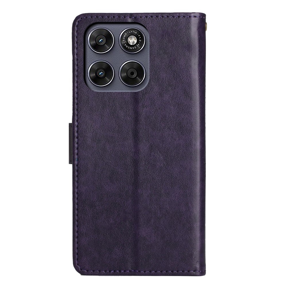 Flowers könyvformájú tok a Motorola Moto G87 5G/G77 5G/G67 5G készülékekhez – sötétlila