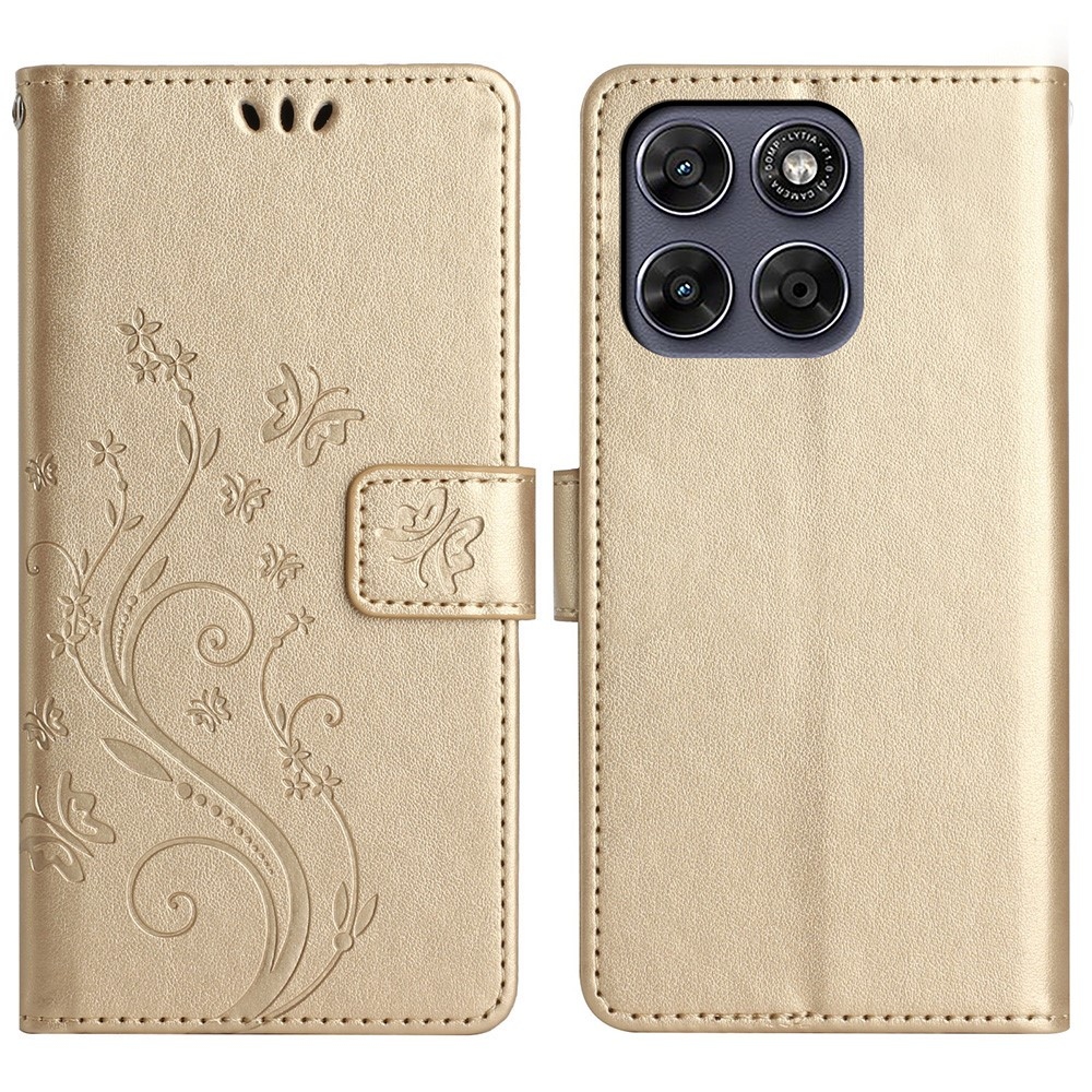 Flowers könyvformájú tok a Motorola Moto G87 5G/G77 5G/G67 5G készülékekhez – arany színű