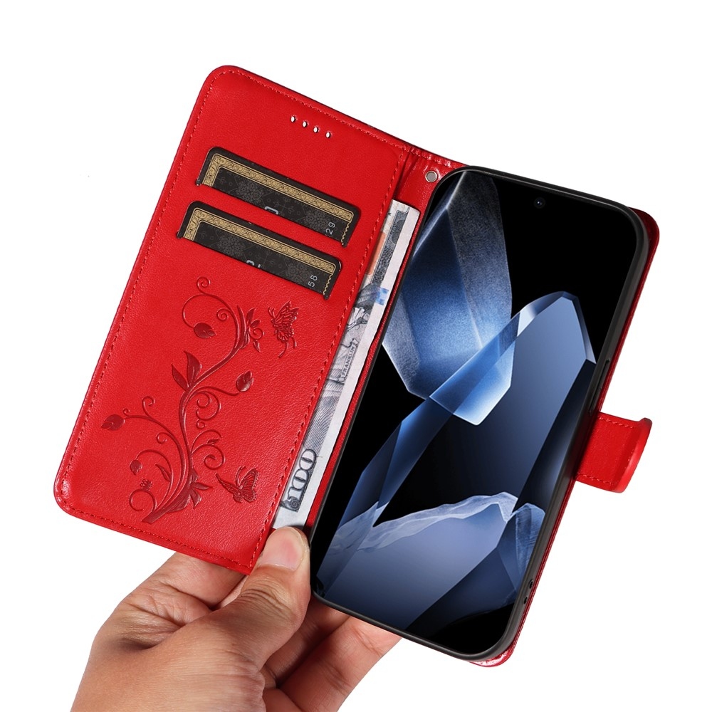 Virágok könyv tok OnePlus 13-hoz - piros